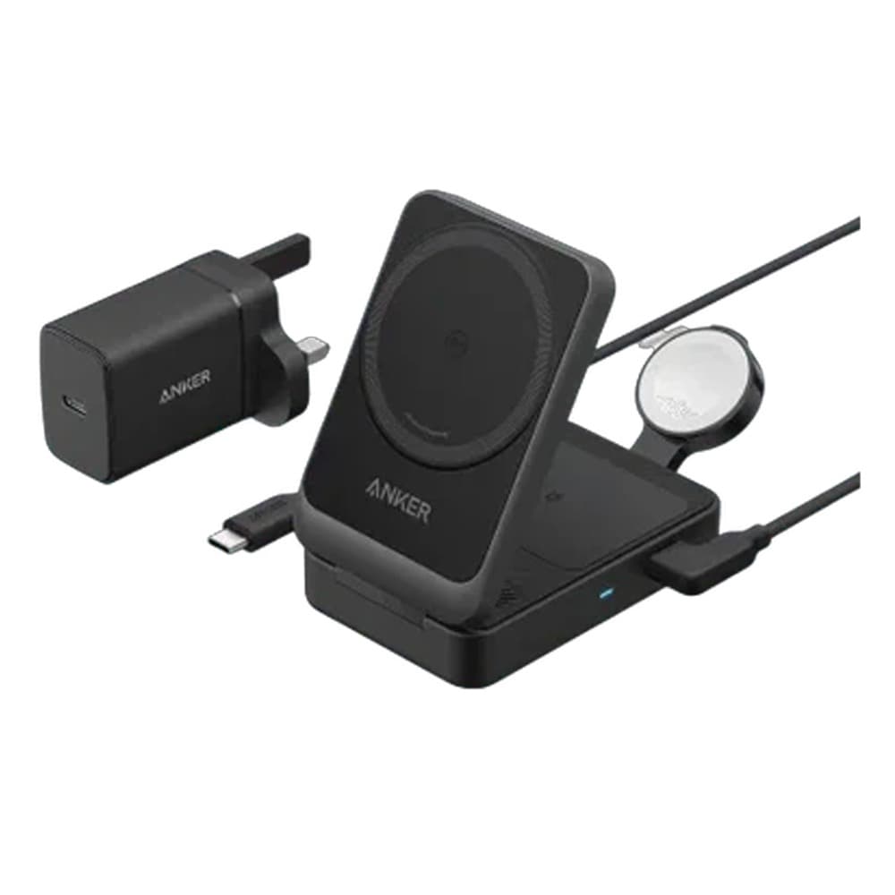 Anker - Wireless Charging Station MagGo 15W 3-in-1 Foldable Pocket Sized - Black - B2557211
