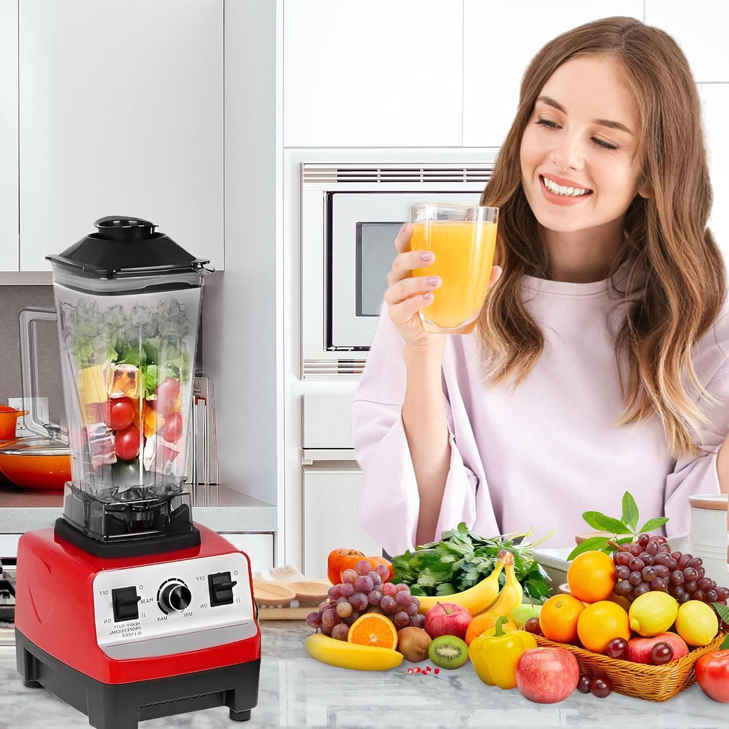 City HMA-1021 High-Power Electric Blender, 6500W, 2-Liter Capacity, Red/Black.