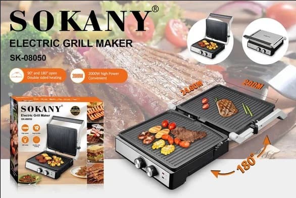 Sokany 2000W Sandwich Maker, Silver, Model SK-08050