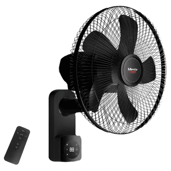 Mienta 18 Inch Wall Fan, Remote Control, 5 Blades, 3 Speeds, WF50438A - Black