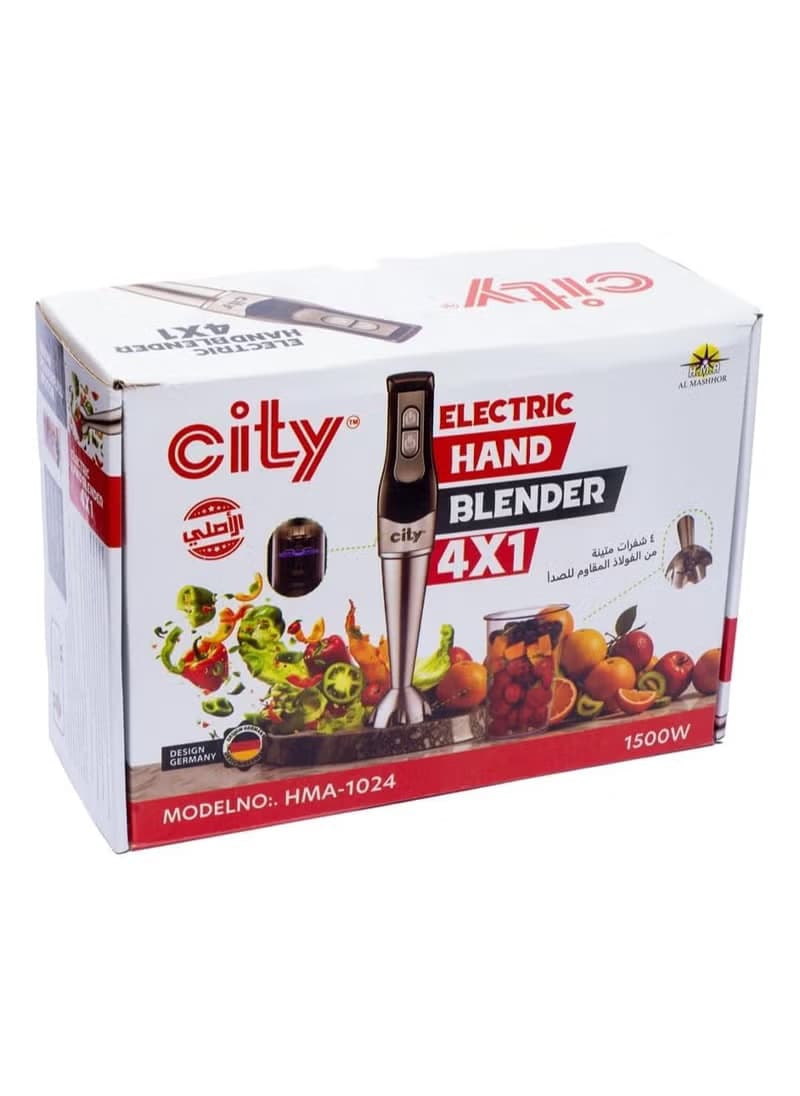 City 4-in-1 Stainless Steel Multi-Speed Hand Blender, 1500W, Silver Black