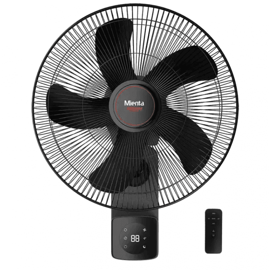 Mienta 18 Inch Wall Fan, Remote Control, 5 Blades, 3 Speeds, WF50438A - Black