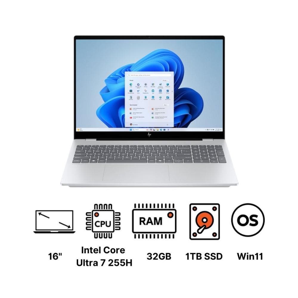 HP OmniBook 7 AI Laptop, Intel® Core™ Ultra 7 255H, 32GB, 1TB SSD, NVIDIA® GeForce RTX™ 4050 , 16" 2K, Win 11, 16-ay0004ne - Glacier Silver