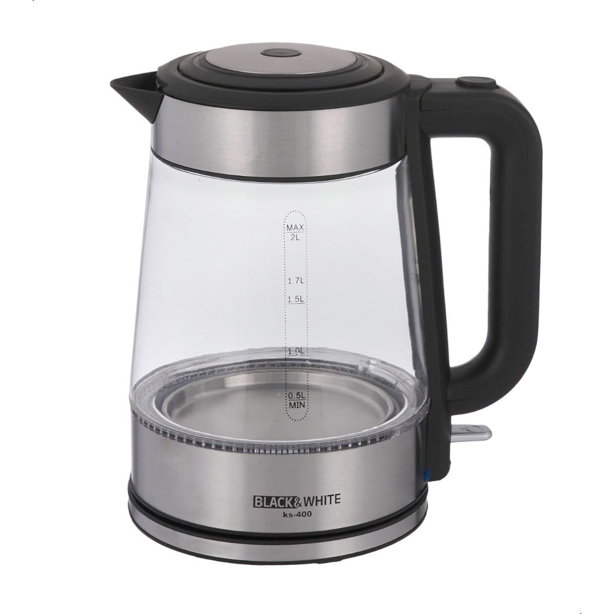 Black & White Water Kettle, 2 Litres, 2200 Watt, Glass, KS400 - Black