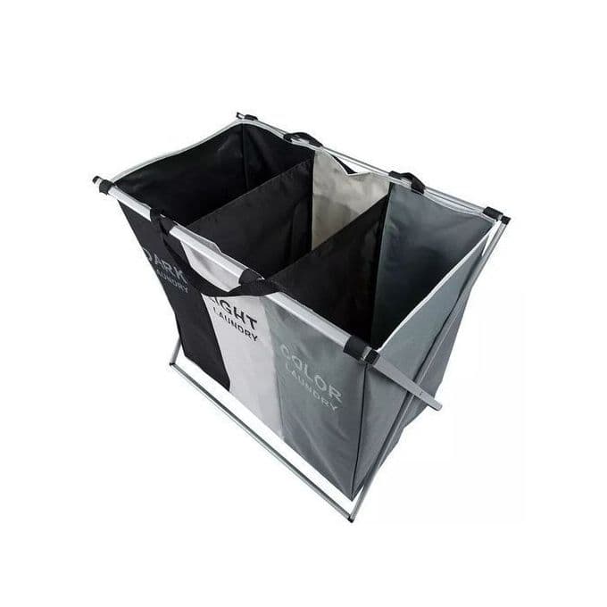 Cloth Laundry Basket, 3 Sections - Multicolor