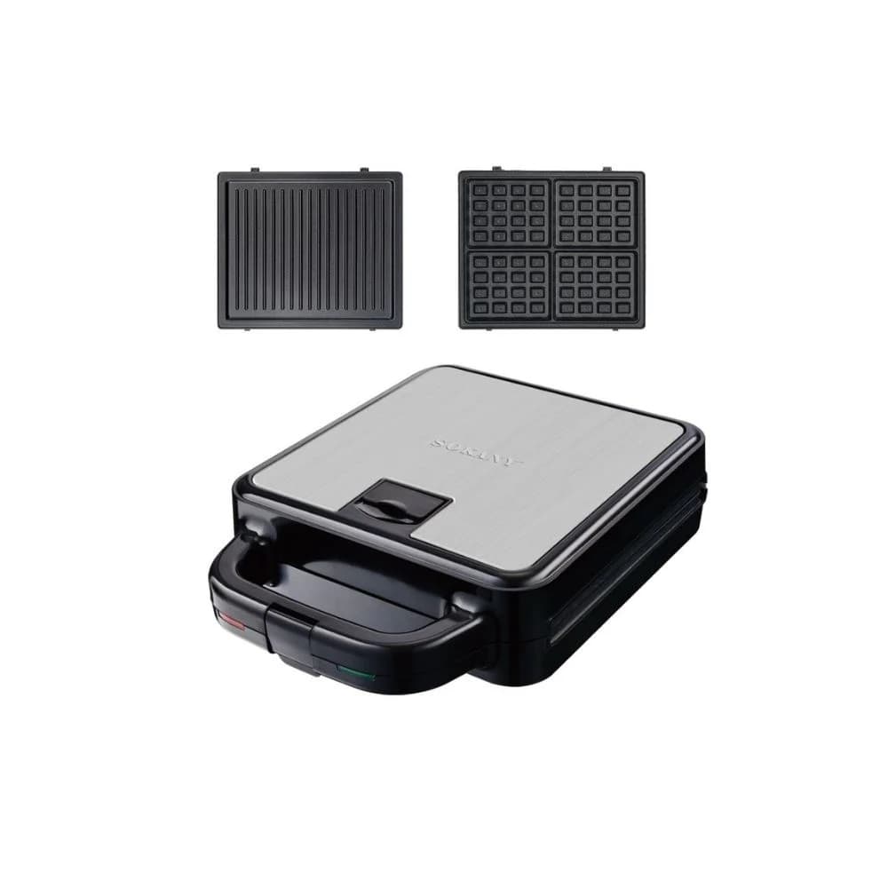 Sokany 2-in-1 Large Sandwich, Grill, and Waffle Maker, 1400W, Silver