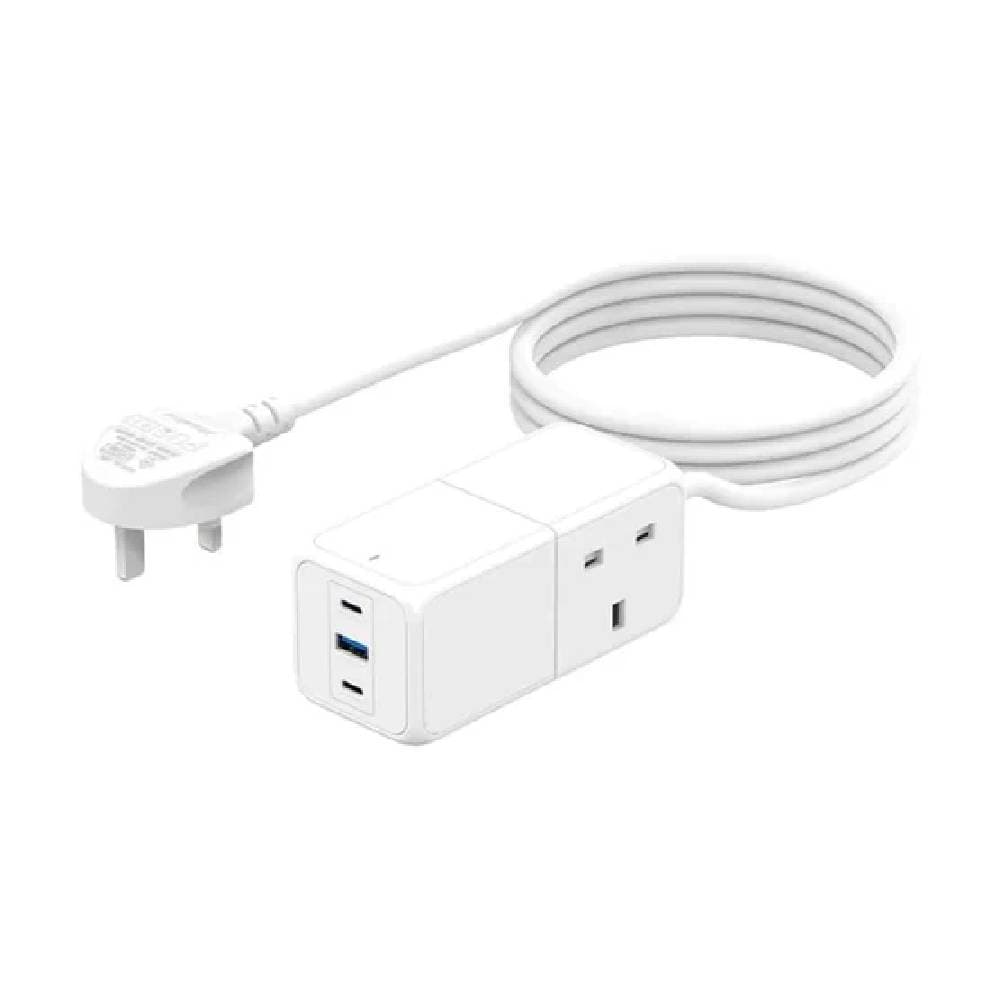 Recci Gan Wall Charger, 65W, 3 Ports, 1 Usb 3.0 And 2 Type-C - RC48U - White