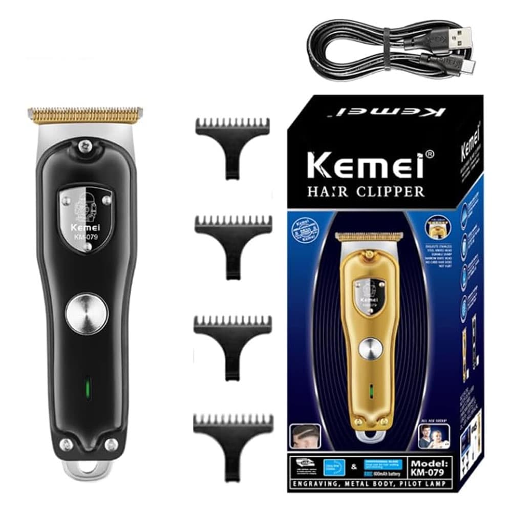 Kemei Hair Clipper Carbon Steel Cutter 100 Min Usage 4 Combs - Black - km079