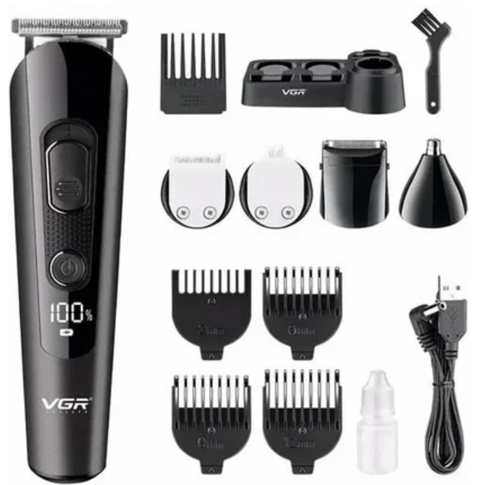 VGR V175  Professional Trimmer For Men Kit 5-in-1 grooming kit With 5 Guide Combs Runtime 150 Min - Black