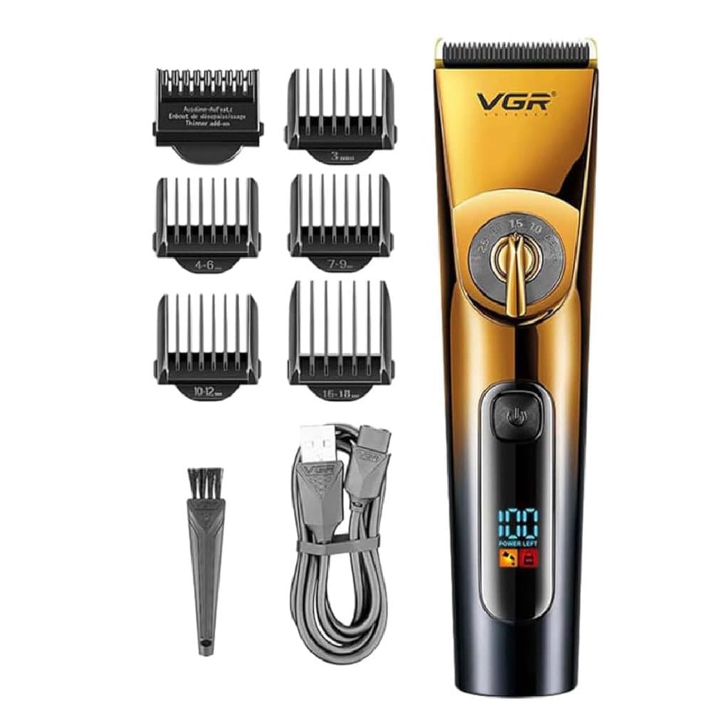 VGR V-663 Professional Hair Shaver &amp; Clipper- Includes 6 Combs - Precision Grooming - Ceramic &amp; Titanium Blades - Black * Gold
