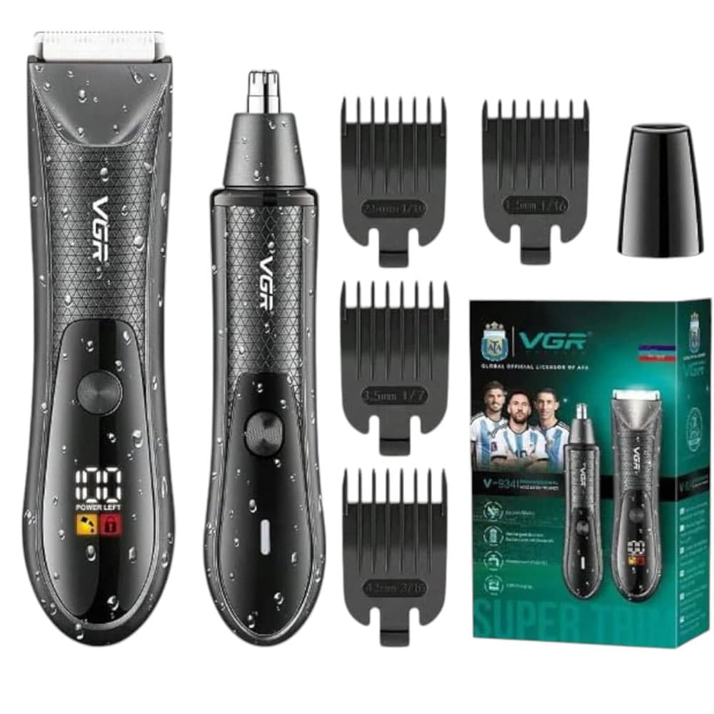 VGR V-934 Professional Body Nose Hair Clipper - IPX7/IPX5 Waterproof - Ceramic Blades USB Body And Nose Trimmer for Men -  Gray