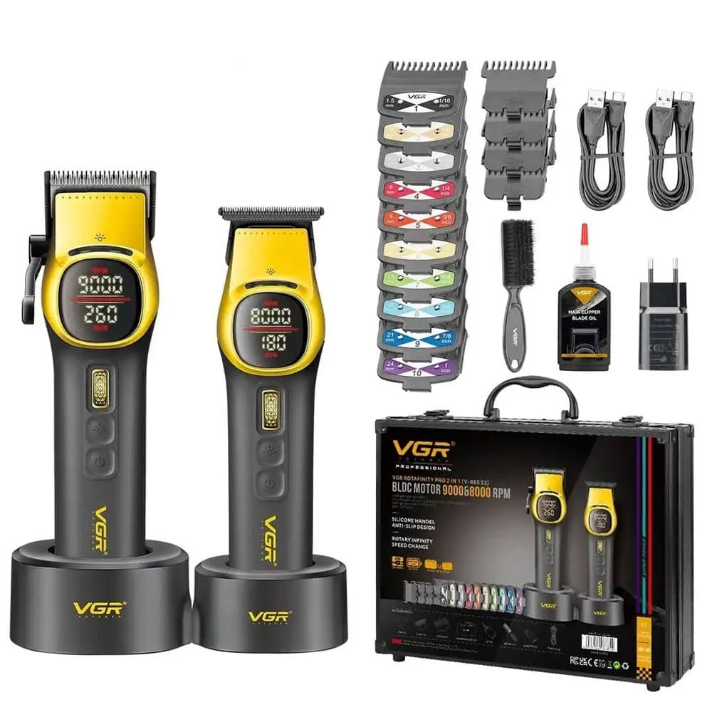 VGR V885 S2 Rotafinity Pro 2*1 MultiPurpose Use Shaving Machine For Men High-speed motor of up to 9000 RPM - Battery 4600mah * 2000mah - Black *Gold  