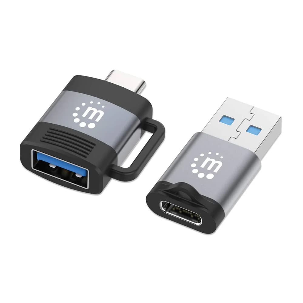 Manhattan 356329 2-Piece Set USB-C To USB-A &amp; USB-A to USB-C Adapters - Black/Space Gray