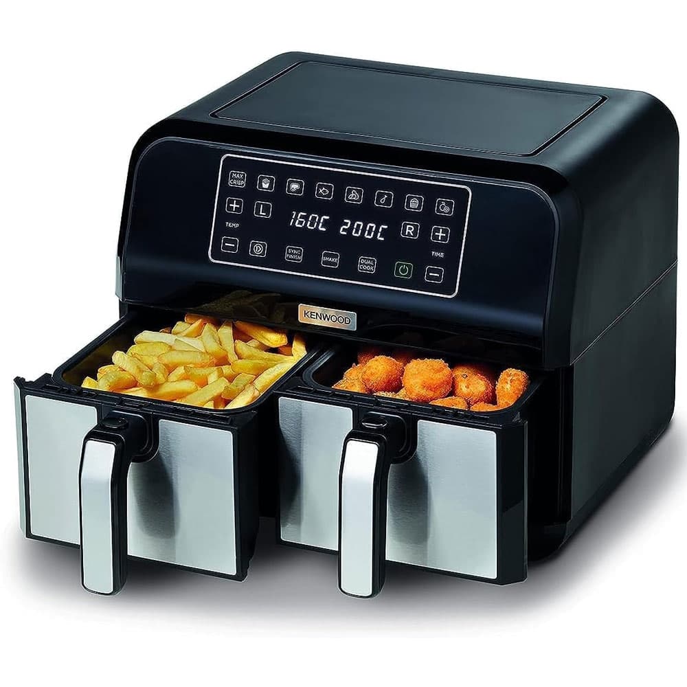 Kenwood Digital Twin Air Fryer XXXL 4 Liter + 4 Liter - 1500 Watt &amp; Dual Frying - Black*Silver - Hfm75.000Mb