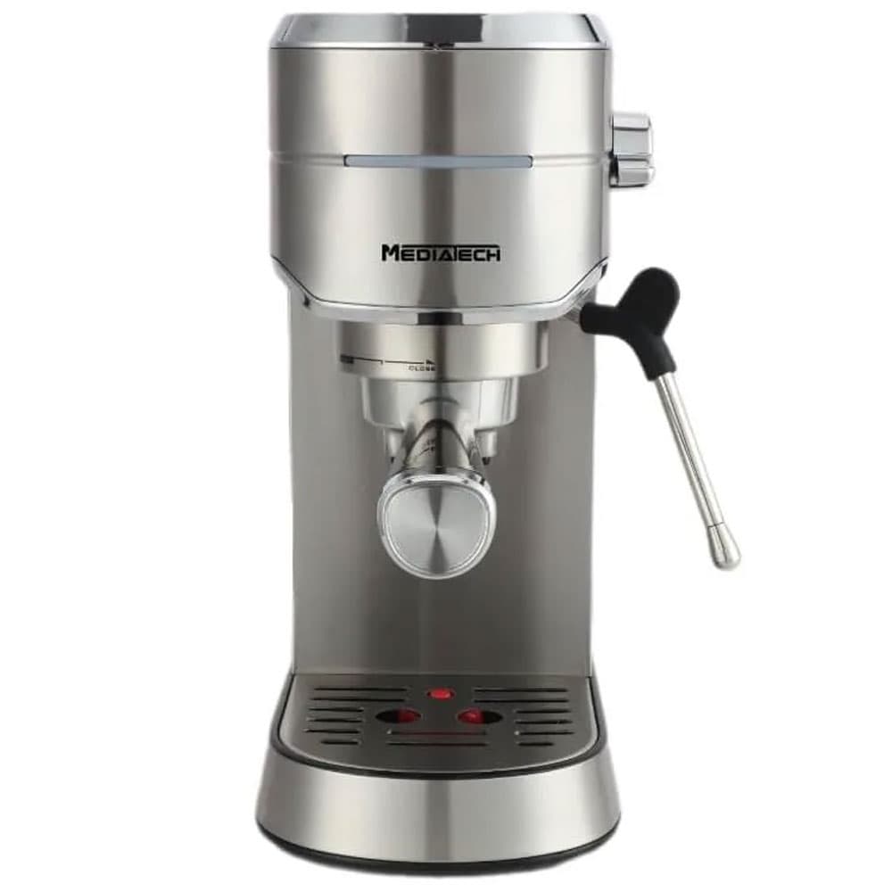 Media Tech Espresso Coffee Machine 1.25 Liter - 1450 Volt - "IRON MAN" - Silver - MTCM518