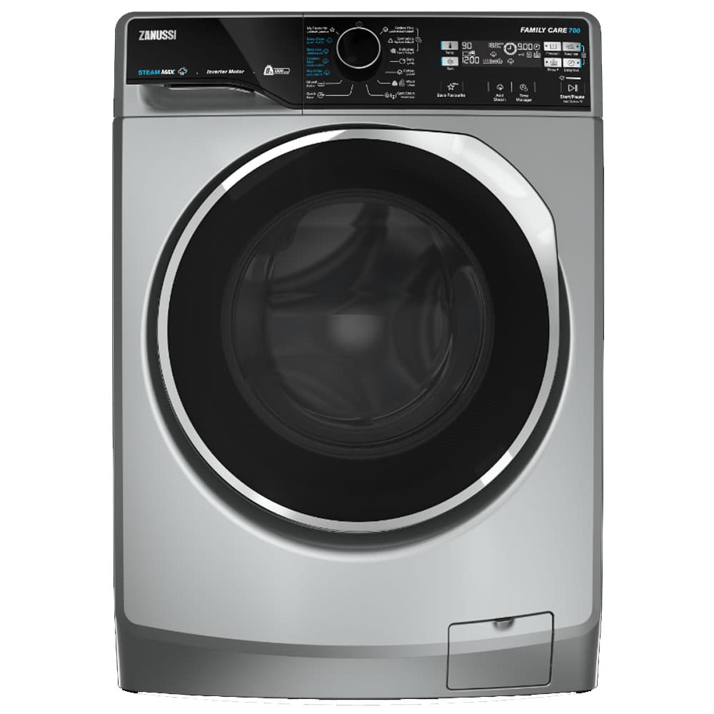 زانوسي غسالة ملابس 8 كيلو خاصية البخار - تحميل امامي Chrome Ring - موتور انفرتر - فضى - ZWF8221SL8- 9458