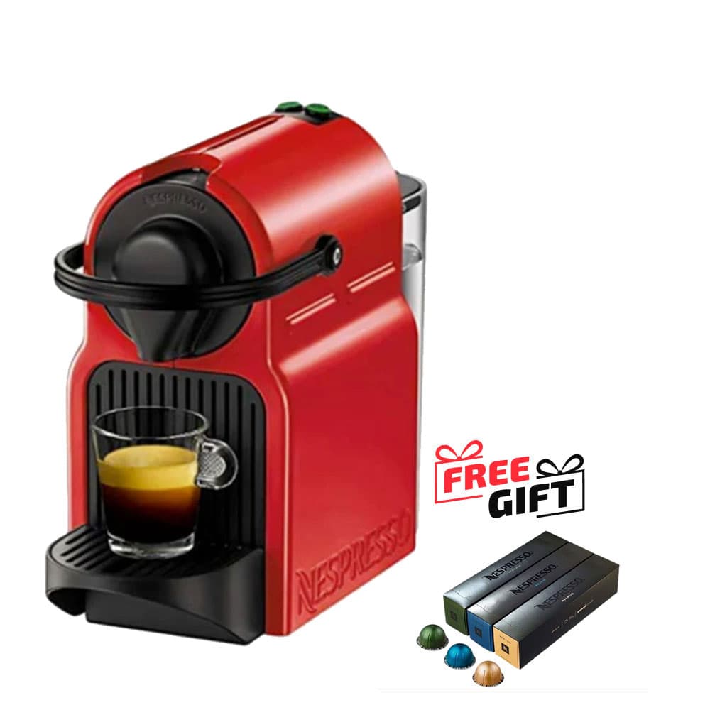 نيسبريسو إينيسيا ماكينة صنع القهوة - سعة 0.7 لتر - 19 بار - احمر - موديل C40-EU-RE-NE + عدد 30 كبسولة قهوة هدية
