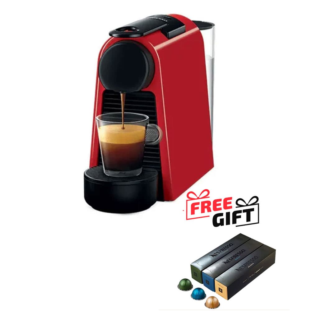 نيسبريسو ماكينة صنع القهوة ميني ايسينزا - سعة 0.6 لتر -  19 بار - احمر - موديل D30-EU-RE-NE2+ عدد 30 كبسولة قهوة هدية