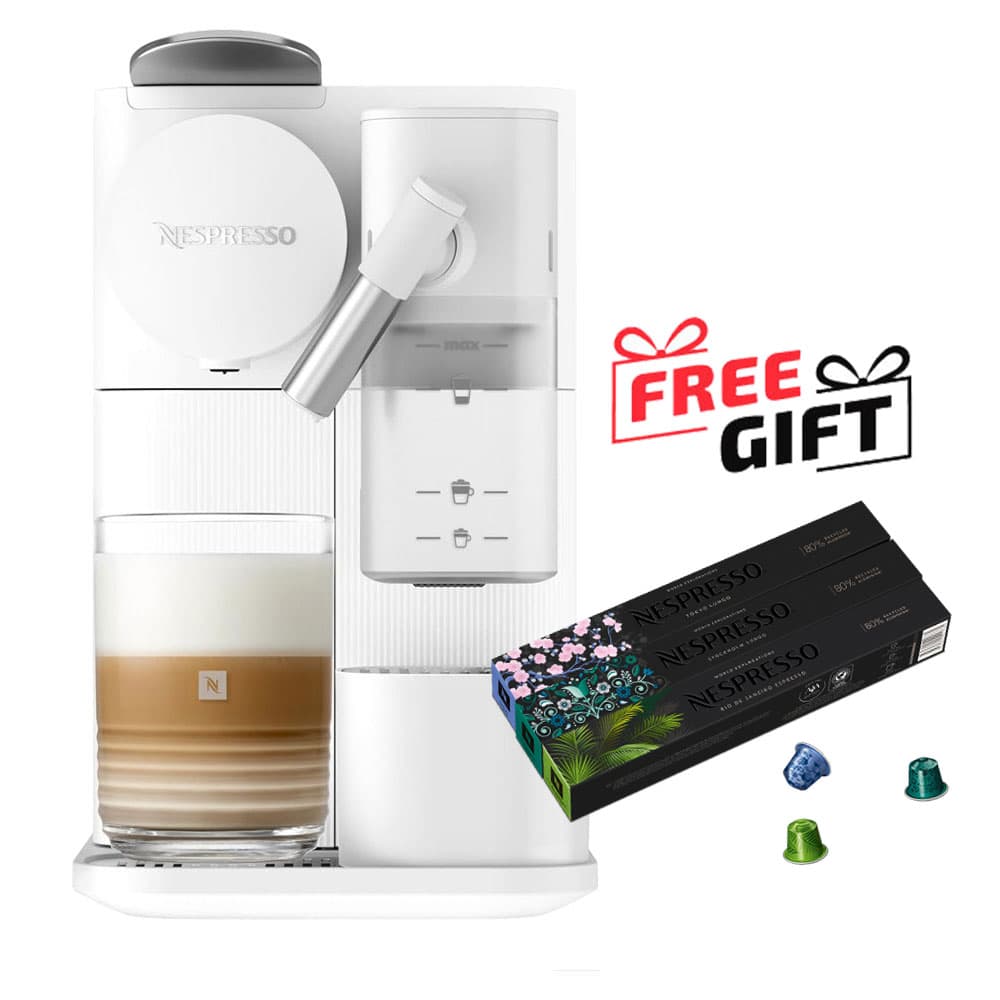 Nespresso lattissima One Coffee Machine*milk 1 Liter - 19 Bar  - Silky White - F121-EU-WH-NE + 30 Free Coffee Capsules