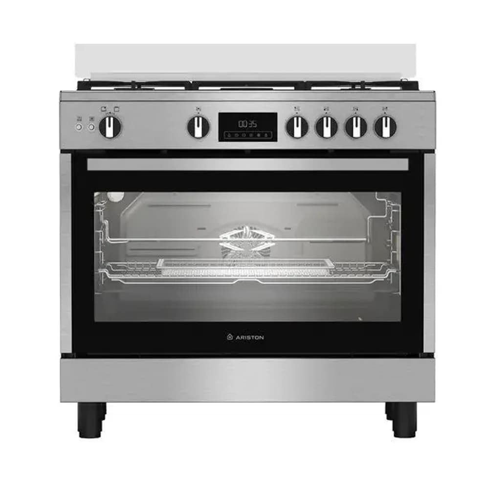 Ariston Gas Cooker 90 cm 5 Burners Cast Iron Holders Full Safety - Silver - ARR9GGF33229XEG