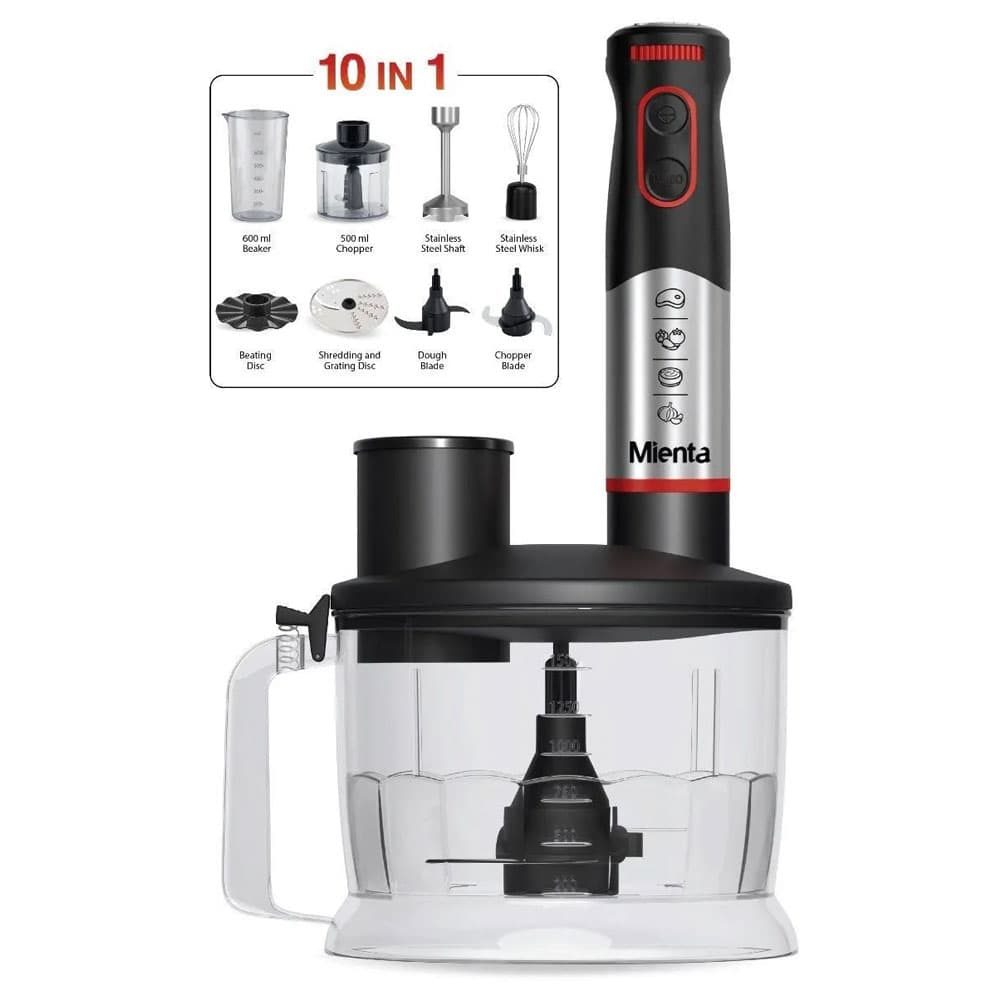 Mienta Essentials Pro 10-in-1 Hand Blender with Attachments 1500ml - 1000Watt - Black - HB111238A