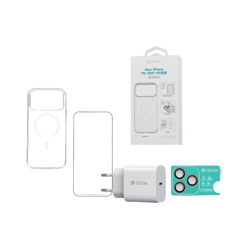 Devia Star Series For iPhone 17 Pro Max Multi-function PACK ( Screen / Lens / Cover / Charge 30W ) - Transparent