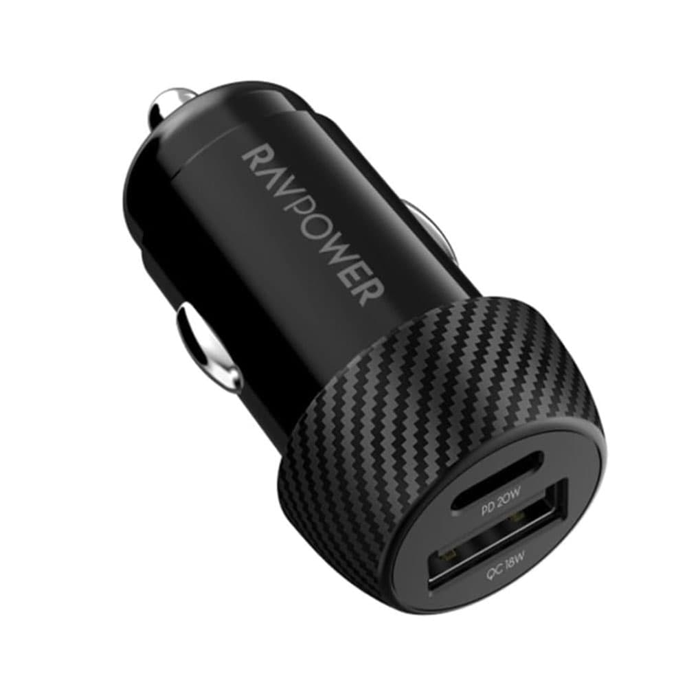 RAVPower 20W USB-C Car Charger 2 ports 1A 1C - Black