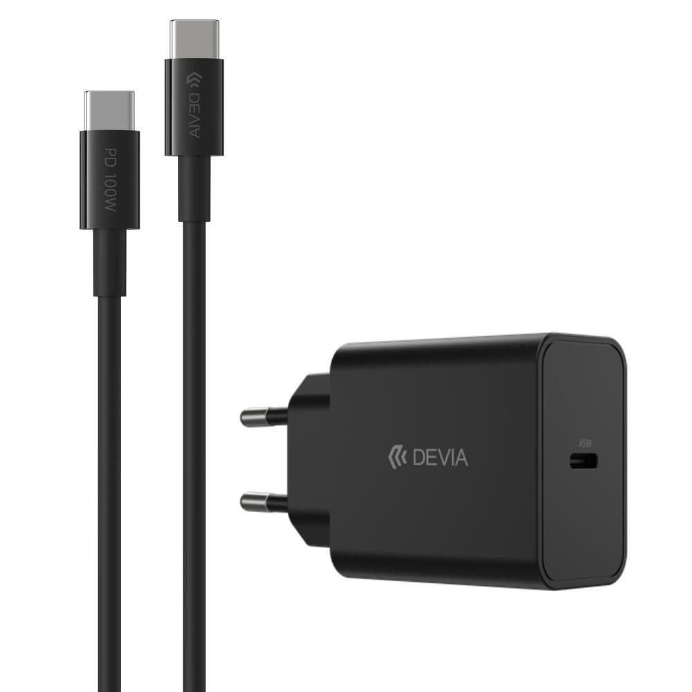 DEVIA Rocket Series Quick Charger 45W PD Set With USB-C Cable - Black - GS-W45A0948 