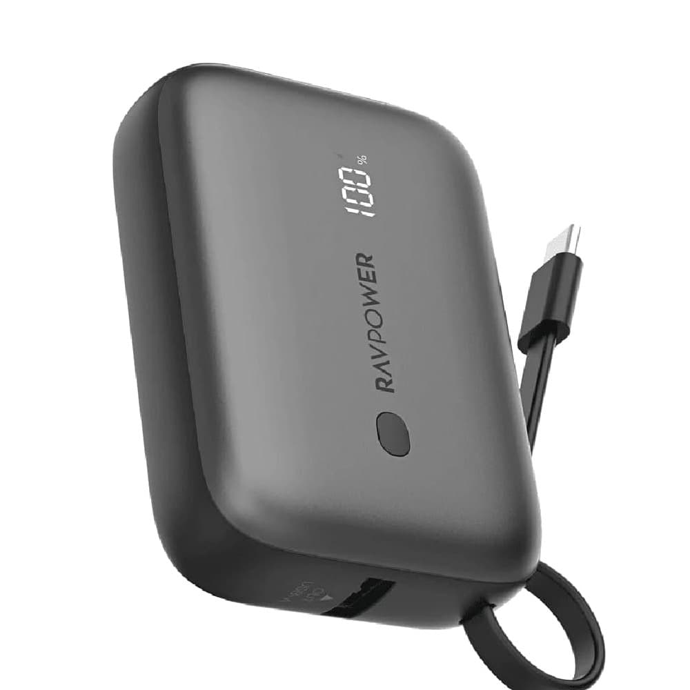RAVPower Power Bank 10000mAh 20W PD Build-in USB-C Cable - Black