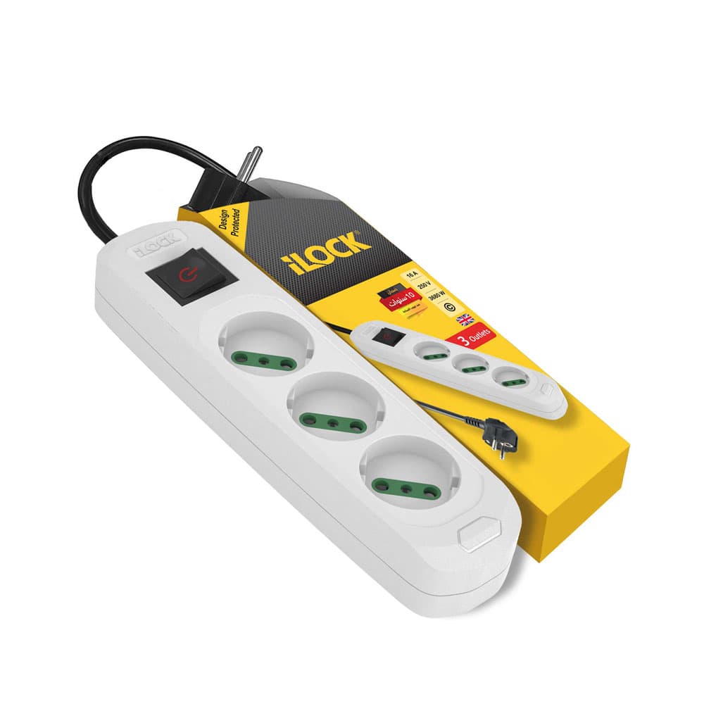 I Lock strip - 3 Schuko Outlets - 1.5M - White