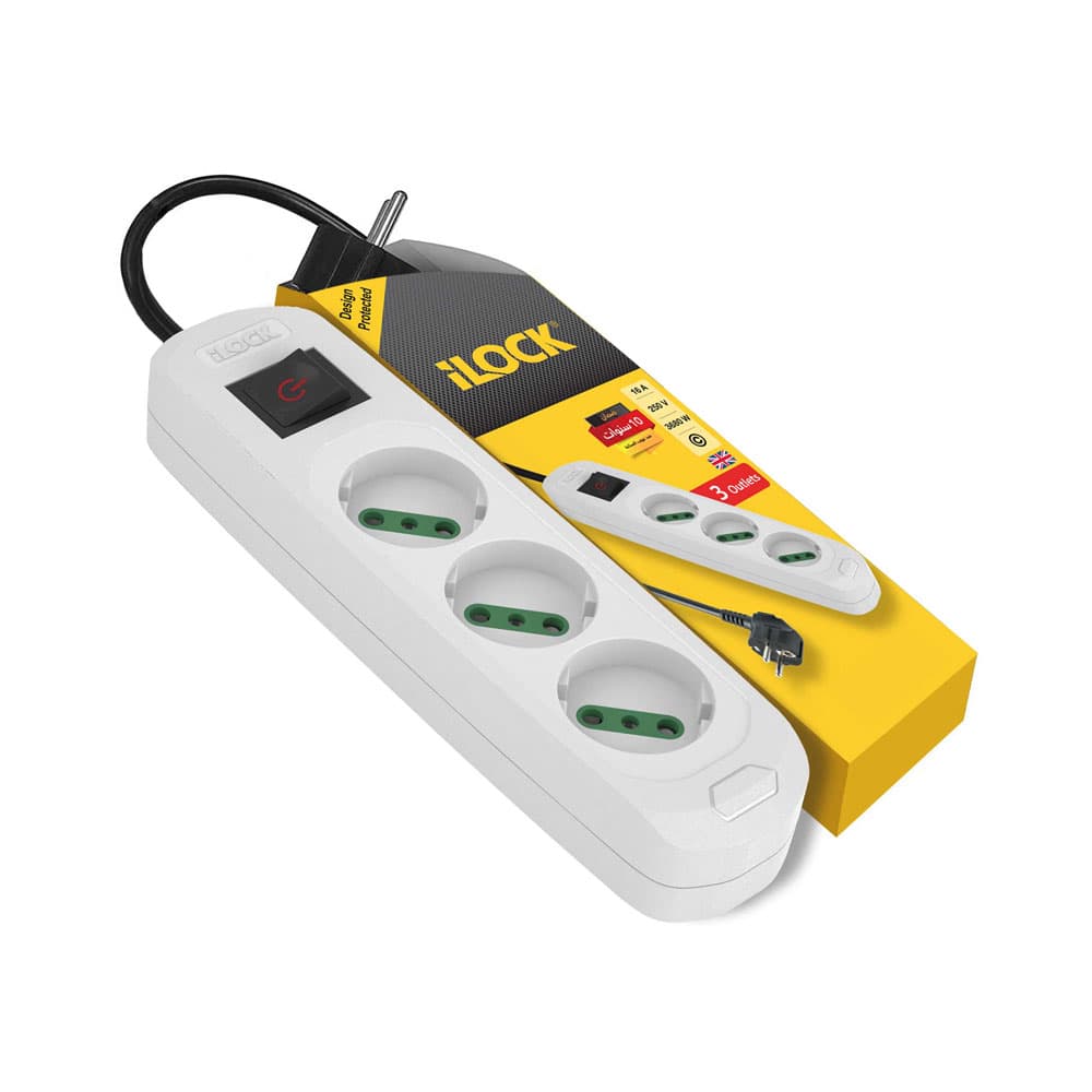 I Lock strip - 3 Schuko Outlets - 3M - White