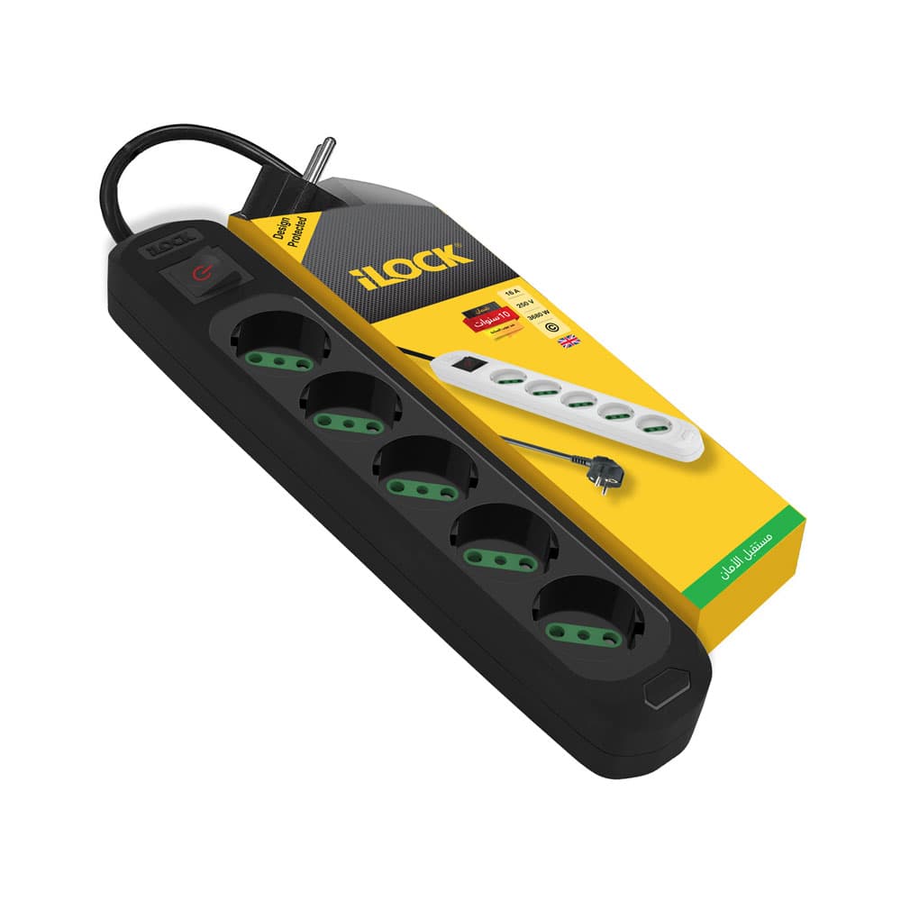 I Lock strip - 5 Schuko Outlets - 1.5M - Black