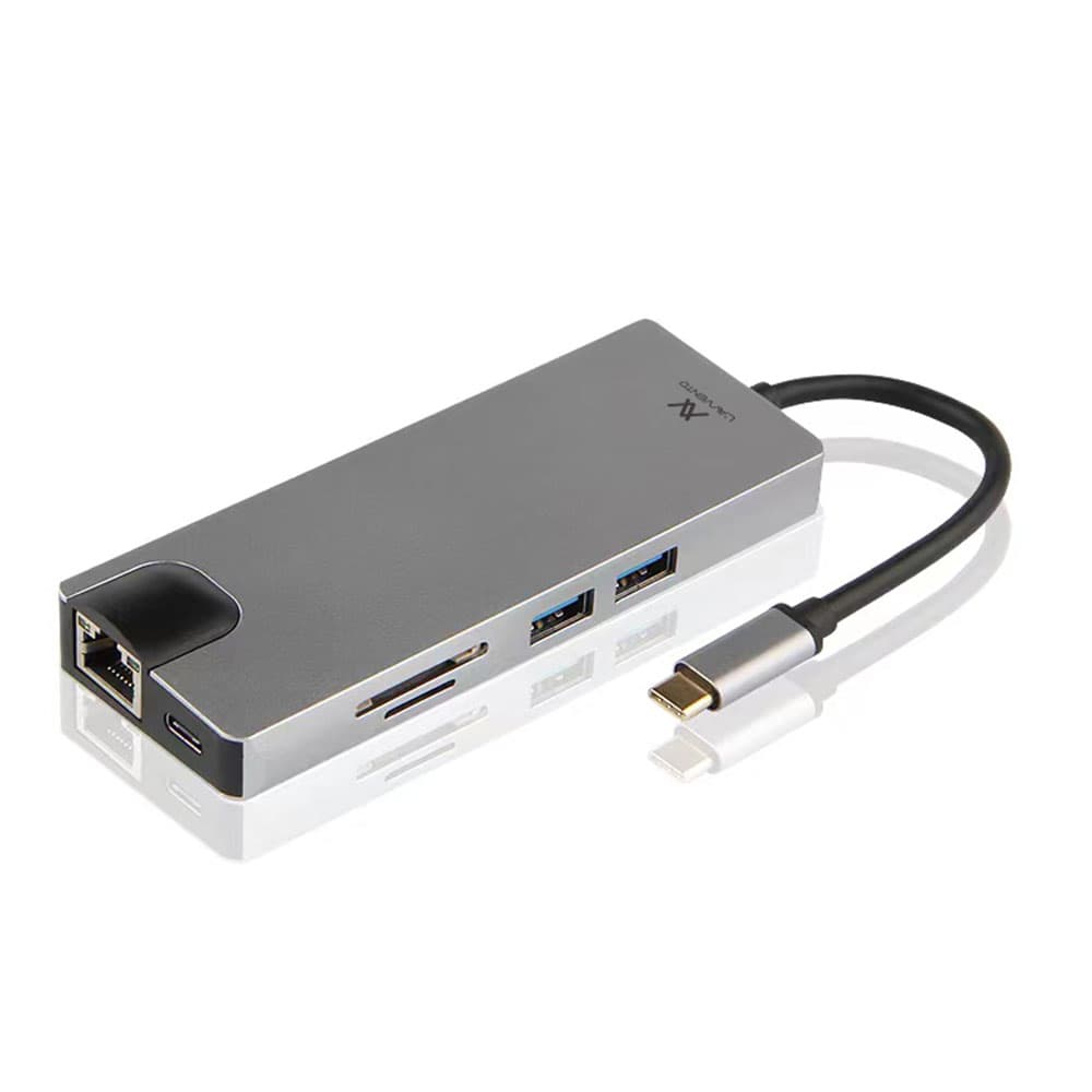 لافينتو Type-C US017 كابل 8 في 1 - 2 يو أس بي 3.0 HDMI 4K VGA, TF Card, RJ45 قوة 87 وات بمخرج  PD