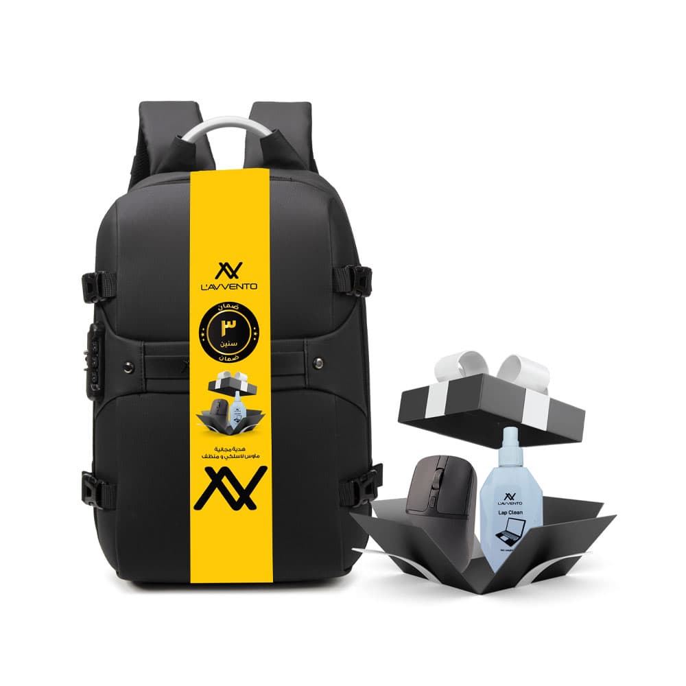 L'AVVENTO (BGV06) Daily Backpack Anti-Theft Backpack fit up to 15.6” High -Density Nylon Water-Resistant Polyester Bundle with Cleaner set And Mouse -