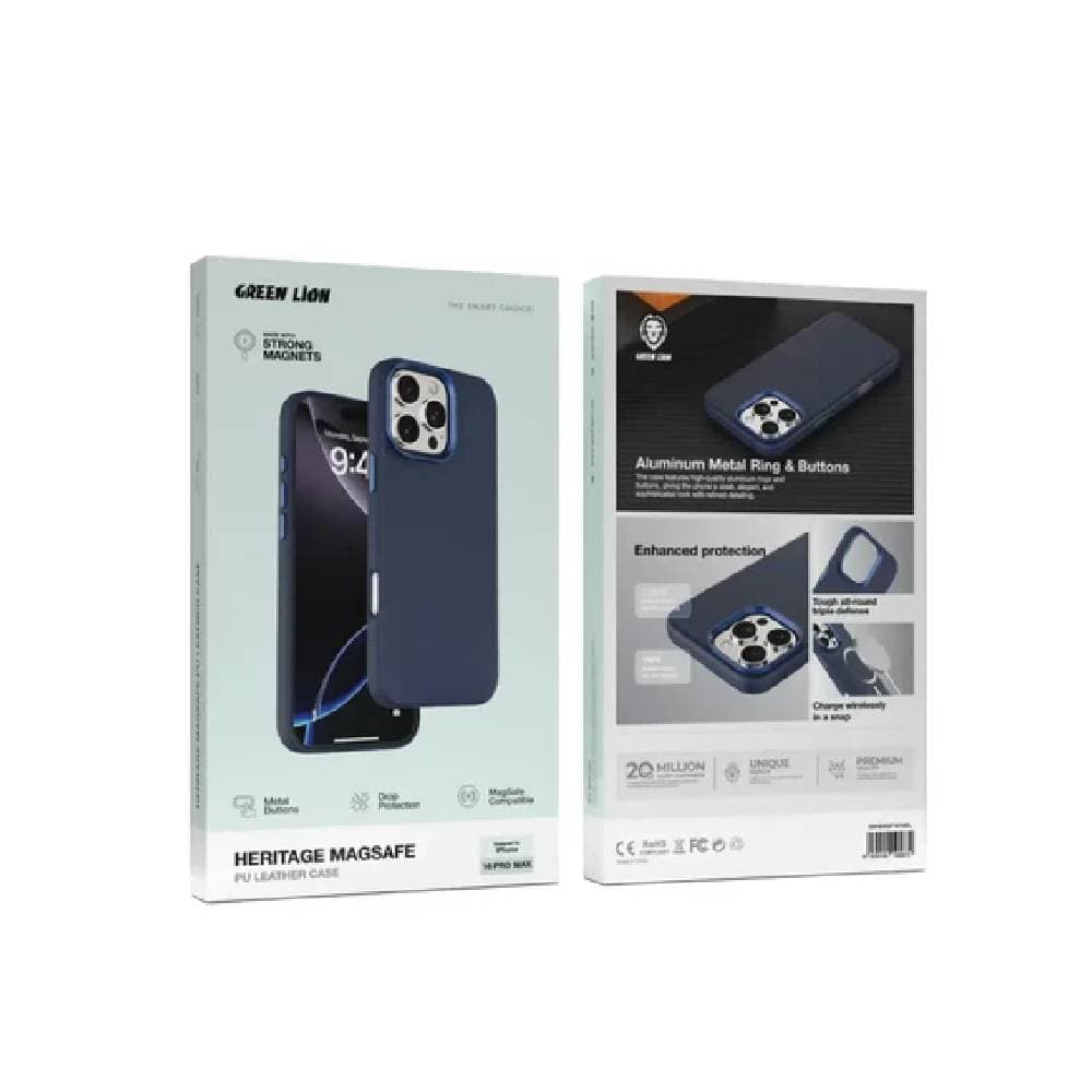 Green Lion Heritage MagSafe PU Leather Case iPhone 16 Pro Max - Blue