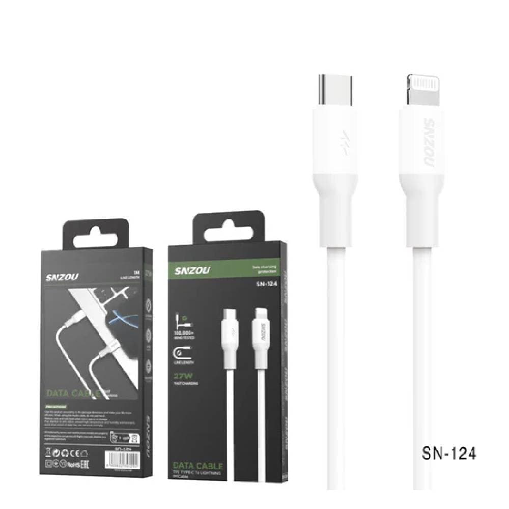 Snzou SN-124 QuickCharge 27W Type-C to Lightning 1m Cable - White