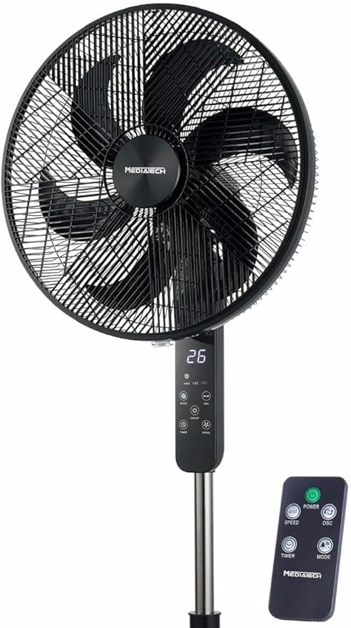 Media Tech Stand Fan, 18 Inch, 6 Blades, 3 Speeds, Remote Control, MT-SF46R - Black