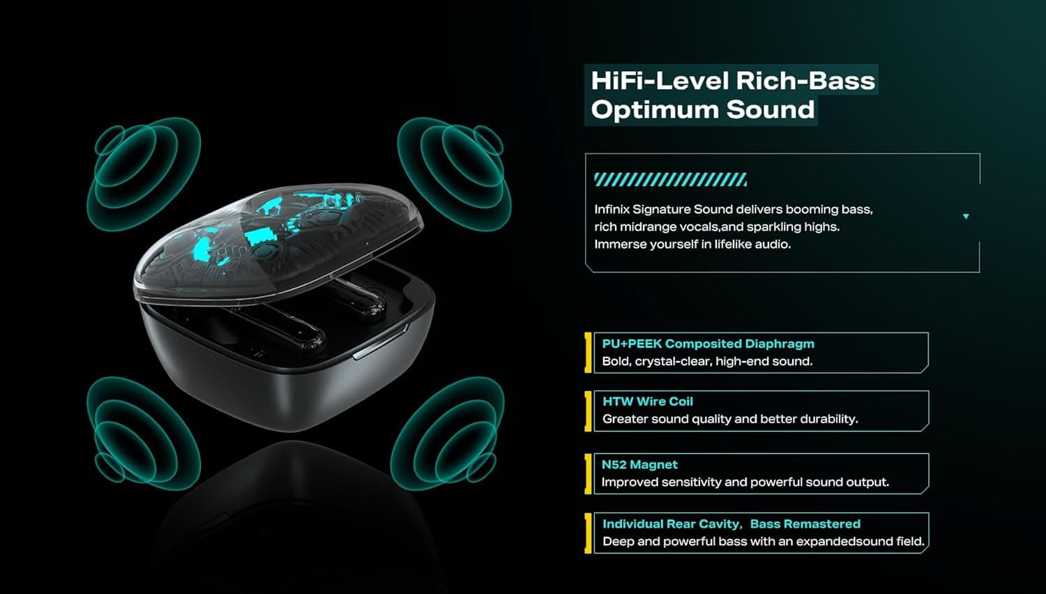 Infinix XBuds 3 GT In-Ear Earbuds, Up to 28 Hours, Black - XE30