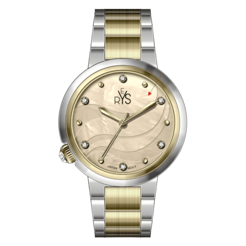 Reys Analog Dress Watch for Women, Stainless Steel Strap, R2021TGS - Silver Gold