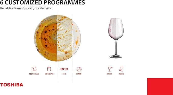 Toshiba Dishwasher, 13 Place Settings, 6 Programs, Freestanding - Silver, DW-13F8AF(SS)-EG