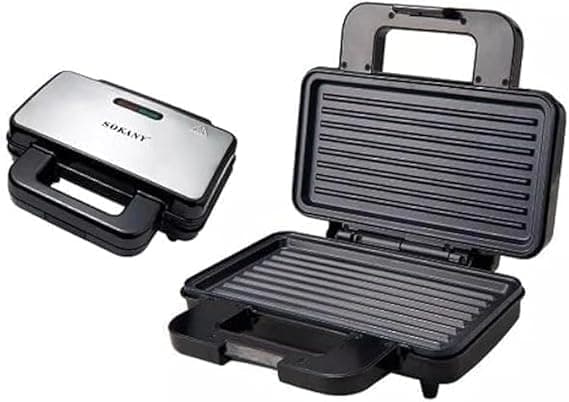 Sokany Sandwich Maker, 1000 Watts - Black Silver, KJ-835
