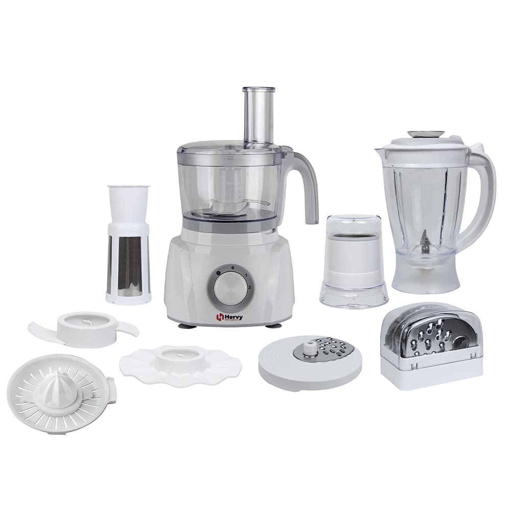 هيرفي محضر طعام متعدد الوظائف 1000 واط، 30 وظيفة، إبريق سعة 1.5 لتر، مفرمة سعة 1 لتر - أبيض