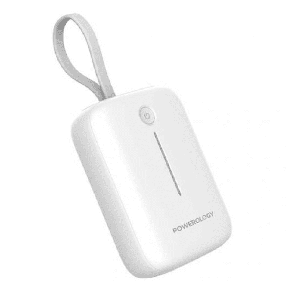 Powerology 10000 mAh Power Bank With USB-C Cable, 20W, PPBCHA66-WH - White