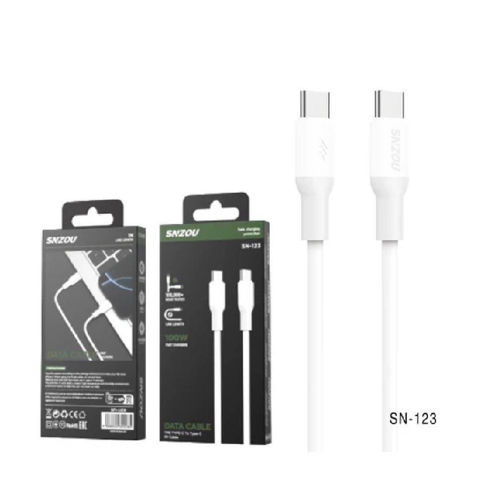 Snzou SN-123 TurboLink 100W Type-C to Type-C 1m Cable - White