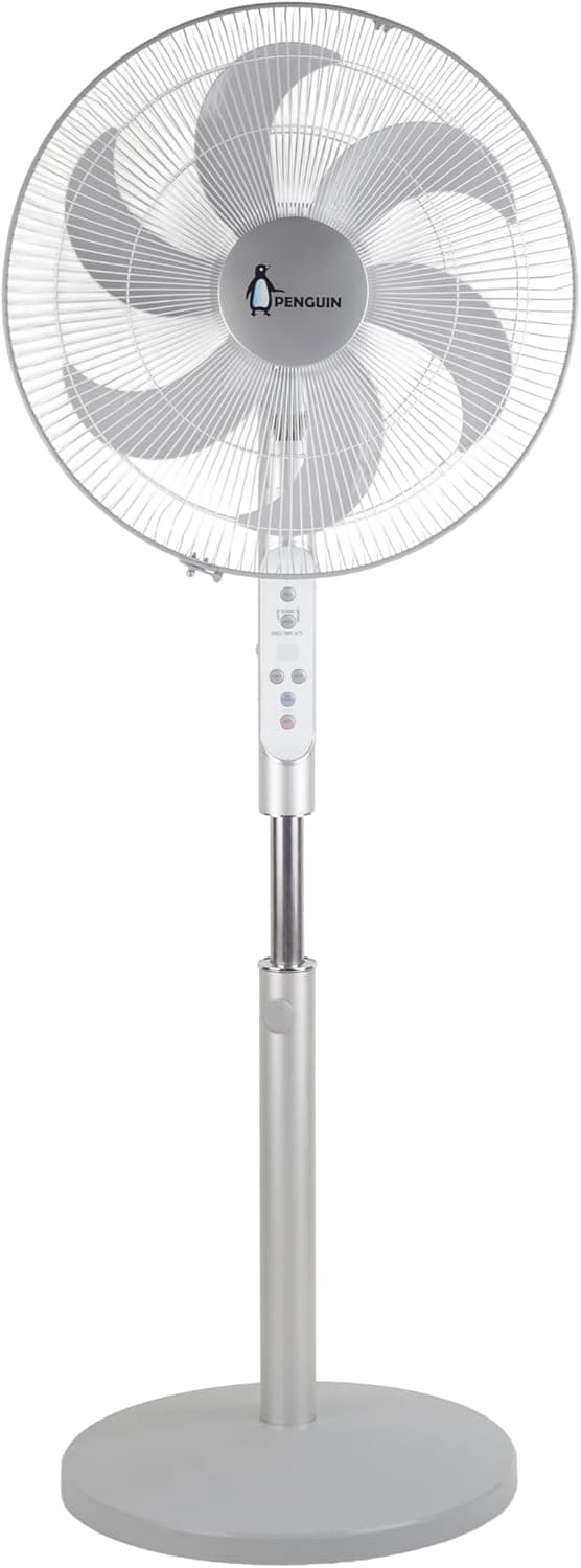 Penguin Breeze Pro Stand Fan, 6 Blades, 18 Inch, Digital with Remote - Silver, PF006