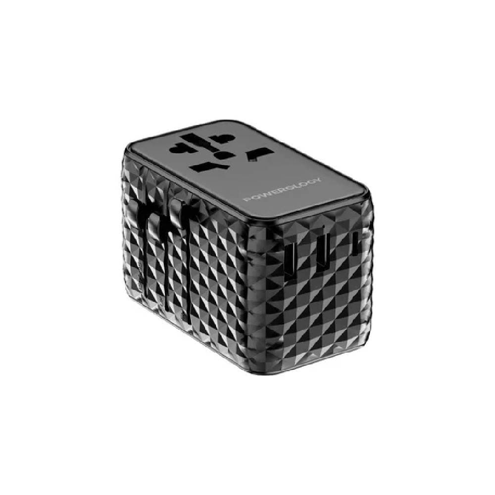 Powerology GaN 20W PD Universal Adapter Retractable, Simultaneous Charging - Black