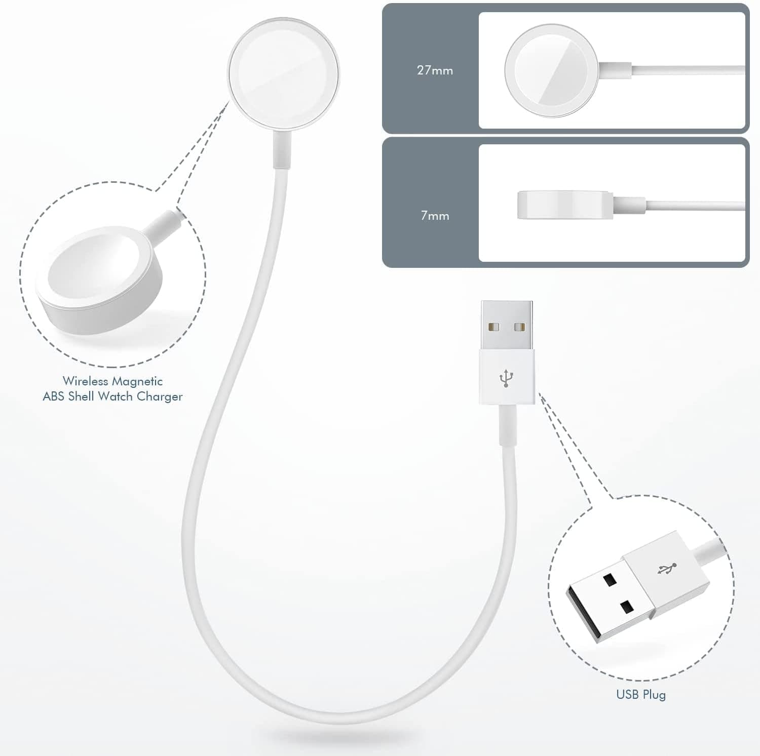 USB Wireless Magnetic Compatible with Apple Watch 80cm - white