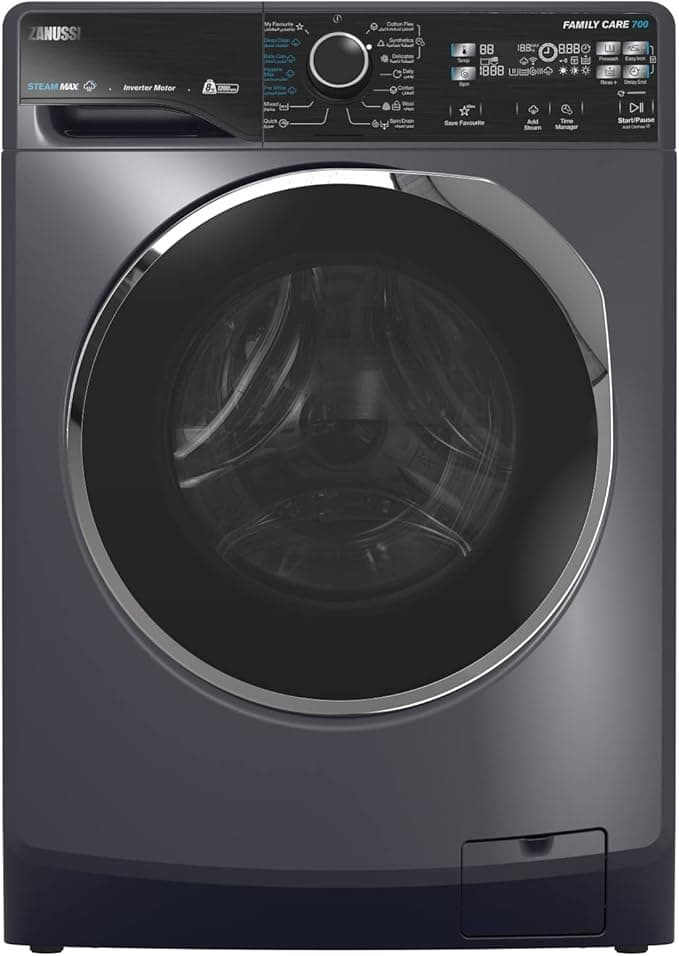 Zanussi Steam Max Inverter Washing Machine, 8 kg, Dark Grey - ZWF8221DL7