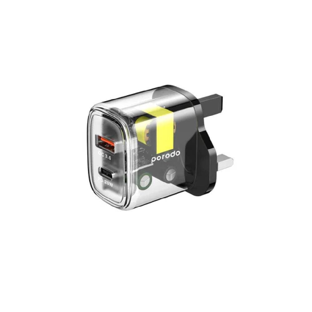 Porodo Dual Output Transparent Quick Charger PD 20W -Black