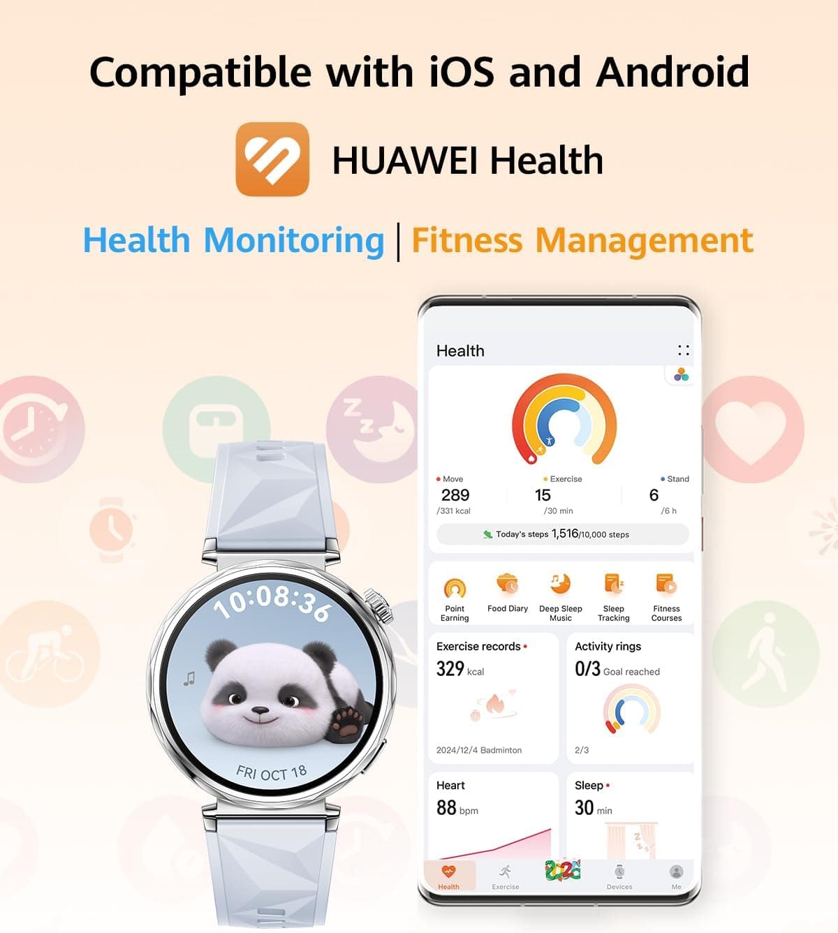 Huawei Watch GT 5 Smart Watch, 41mm, AMOLED Display, Bluetooth, Water Resistant, Blue Fluoroelastomer Strap, JNA-B19